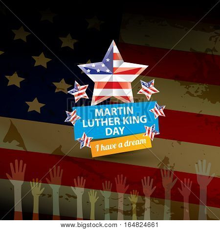 vector Martin Luther King Jr day us sticker or label. MLK day background