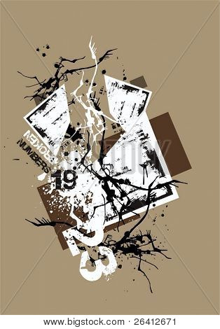 flayer background,vector grunge elements explozion,broken numbers eroded paper,abstract collage change color and size as you wish