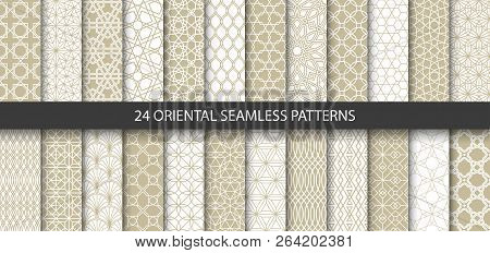 Big Set Of 24 Vector Ornamental Seamless Patterns. Collection Of Geometric Patterns In The Oriental 