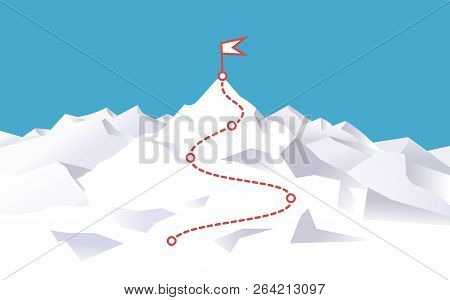 Mountain Climbing Route To Peak. Way To Success. Way To Top. Business Journey Path In Progress To Su