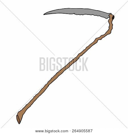 Scythe Icon. Vector Illustration Of A Scythe For Mowing. Hand Drawn Scythe.