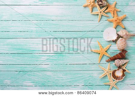 Marine Items On Wooden Background.