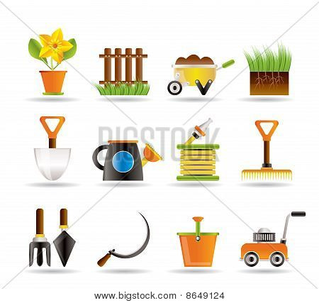 Garden and gardening tools icons