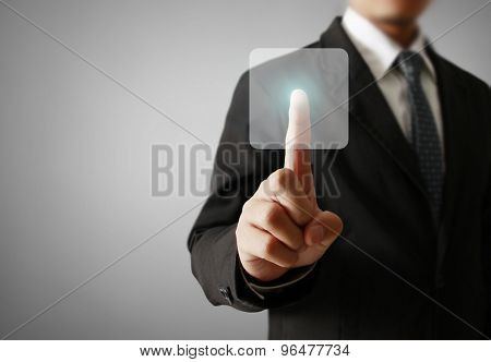 Man Hand pushing on touch screen interface 