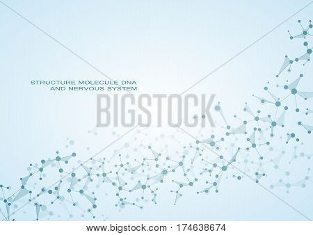 Molecule DNA and neurons vector. Molecular structure. Connected lines with dots. Genetic chemical compounds. Chemistry, medicine, science, technology concept. Geometric abstract background