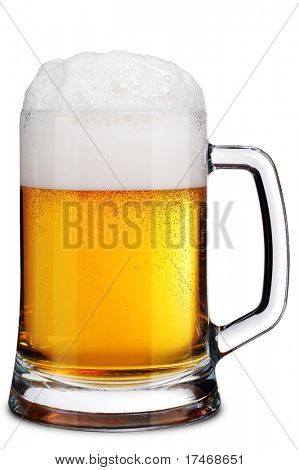 Mug of Beer with Froth. Isolated over White