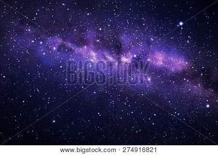 Vector Illustration With Night Starry Sky And Milky Way. Space Dark Background With Fragment Of Our 