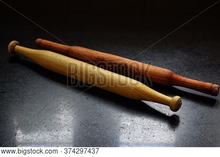 Picture Of Two Handmade Wooden Dough Rolling Pin