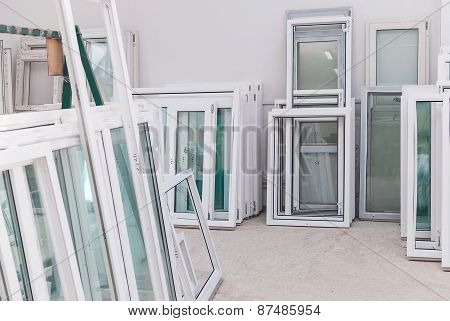 Set Of Pvc Windows In A Factory Interrior