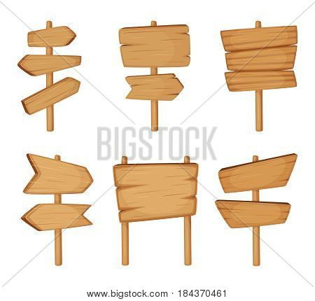 Signboard with wood texture. Vector set of Wooden arrows and empty road direction signs. Wooden signboard, illustration of wooden arrow plank