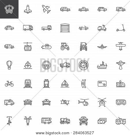 Transport And Transportation Line Icons Set. Linear Style Symbols Collection, Outline Signs Pack. Ve