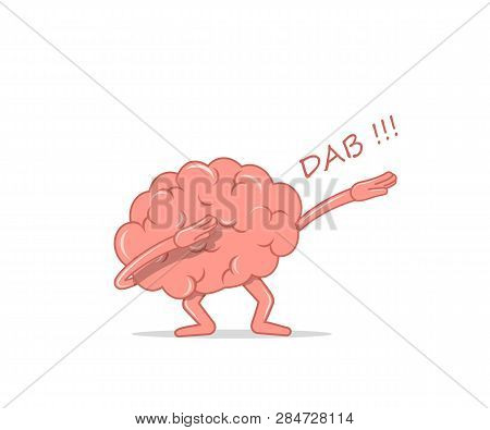 Cartoon Brain Dancing Dab. Isolated Character Brain The Dancing Quirky For Hype. Vector Illustration