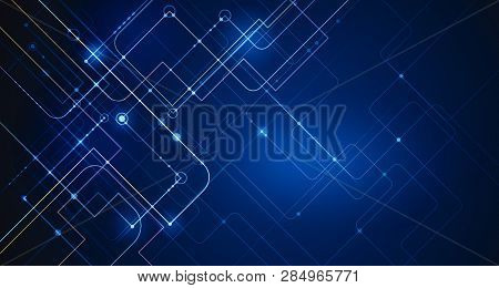 Vector Illustration Technology With Line Pattern Over Dark Blue Background. Modern Hi-tech Digital T