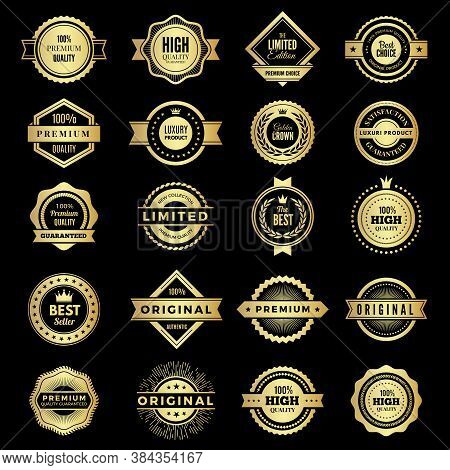 Badges Collection. Premium Promo High Quality Logos Or Badges Warranty Stamps Vector Shape. Badge La