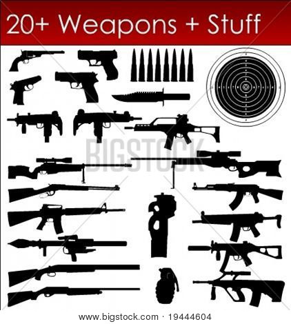 Set of Weapons Silhouettes in Vector art