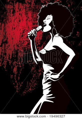 Illustration vectorielle d'une chanteuse de jazz américaine afro sur fond grunge