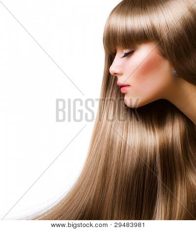 Блондинка Hair.Beautiful женщина с прямо длинные волосы