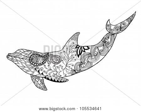 Cute dolphin. Adult antistress coloring page