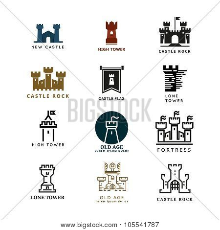 Castle, fortress vector logo set