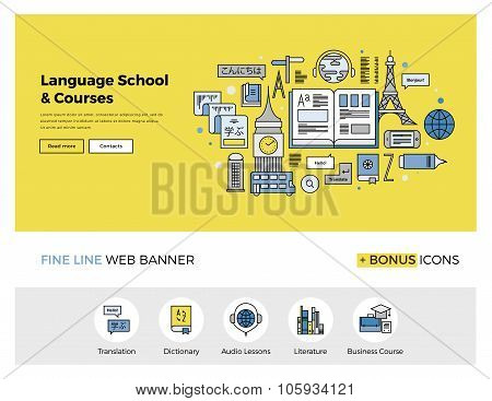 Language School Flat Line Banner