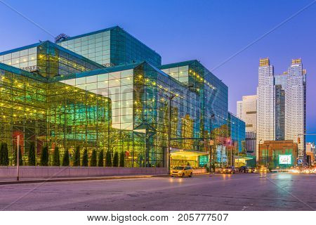 NEW YORK CITY - NOVEMBER 11, 2016: The Jacob K. Javits Convention Center in Hell's Kitchen. The convention center is considered one of the busiest in the USA.