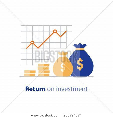 Finance productivity graph, return on investment chart, budget planning, expenses concept, accounting report, income growth, statistic dashboard, vector flat icon