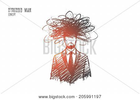 Stressed man concept. Hand drawn man in stress situation. Male person frustrated isolated vector illustration.