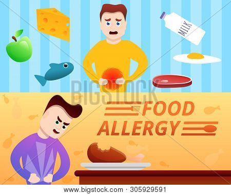 Food Allergy Banner Set. Cartoon Illustration Of Food Allergy Vector Banner Set For Web Design