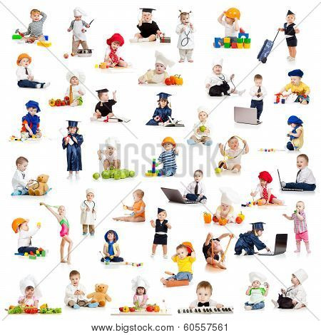 Children Or Kids Or  Babies Playing Professions Isolated On White