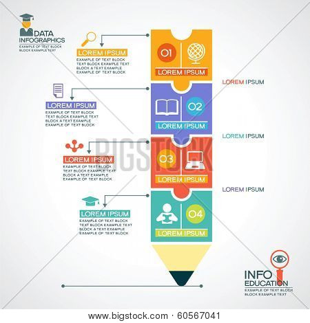 Creative infographics Template with pencil, puzzle and education icons. Abstract infographic Design Minimal style. Graphic or website layout vector.