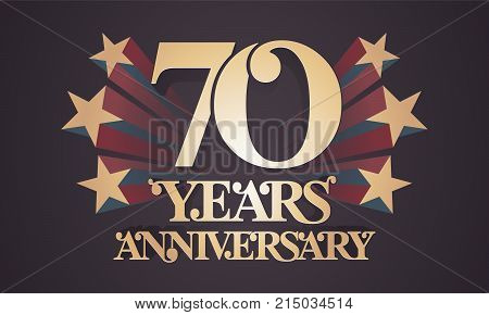 70 years anniversary vector icon logo. Graphic design element with golden numbers for 70th anniversary celebration