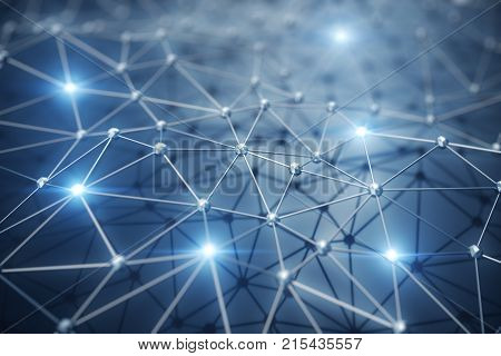 3D Illustration, Abstract background. Concept neural network and cloud computing. Geometry with connections lines and points that can represent cloud computing or internet connections.