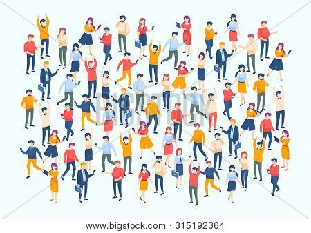 Isometric People Crowd. Large People Group, Different Male And Female Characters, Business Audience 