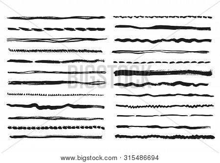 Pencil Lines. Texture Doodle Freehand Line Strokes Chalk Scribble Black Line Sketch Grunge Borders H