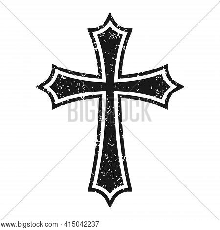 Cross Vector Shape Symbol With Grunge Texture. Christianity Sign. Christian Religion Icon. Catholic 