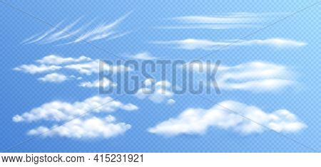 Clouds Realistic Set With Isolated Images Of Different Types Of Clouds On Clear Sky Transparent Back