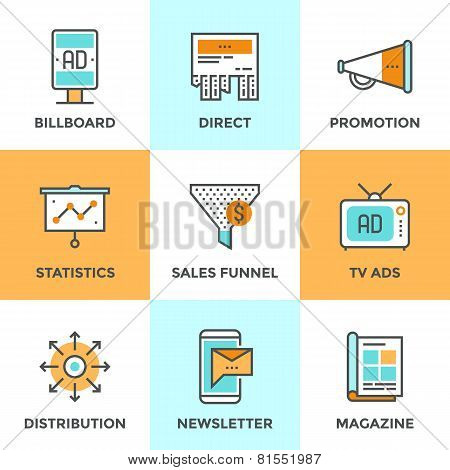 Advertising And Marketing Line Icons Set