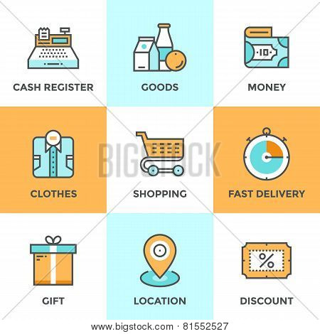 Shopping And Market Line Icons Set