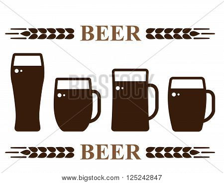 isolated beer mug set icons on white background