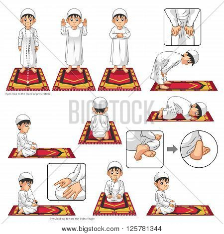 Complete Set of Muslim Prayer Position Guide Step by Step Perform by Boy