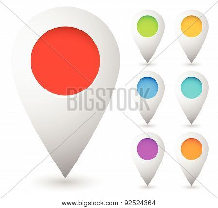 Map Marker, Map Pin Vector. Map Markers With Circles With Blank Space. 7 Colors. Vector Graphics.