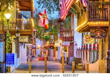 ST. AUGUSTINE, FLORIDA - JANUARY 5, 2015: Shops and inns line St. George. Once the main street, it is still considered the heart of the city.