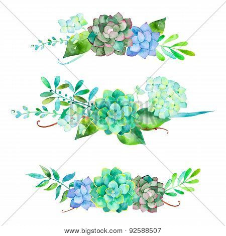 3 beautiful bouquet for your design with hydrangea leaves berries and succulent plants