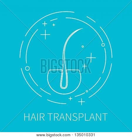 Line style logo template with hair follicle. Hair transplant symbol. Hair loss treatment concept. Perfect for hair clinics or medical diagnostic centers. Vector illustration.