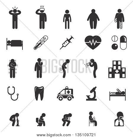 Sick icons. Sick people vector pictograms. Sick set icon, ill and sick sign, sick man icon illustration