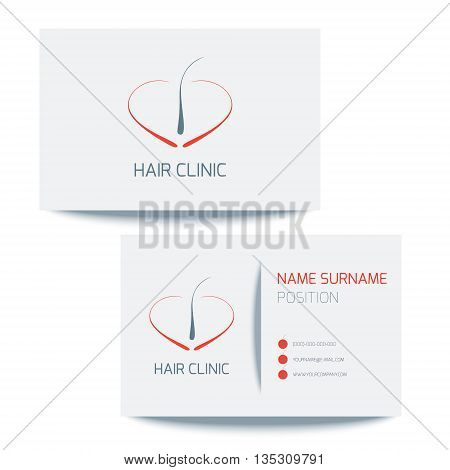 Medical business card logo template with hair follicle icon. Vector hair bulb graphic design for hair clinics and medical centers. Medical card corporate identity. Vector illustration.