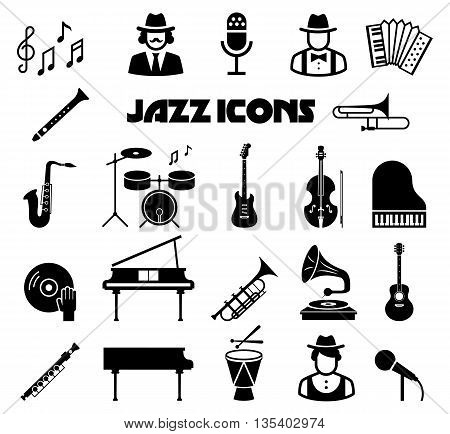 Jazz vector icon set. Instrument icon jazz, music jazz, saxophone and guitar jazz concert illustration