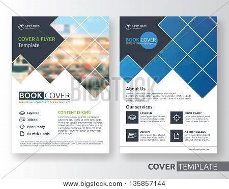 Multipurpose business corporate flyer layout design. Suitable for flyer brochure book cover and annual report. blue and black color in A4 size template background with bleeds. Vector illustration