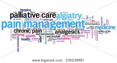 Pain Management And Palliative Care Issues And Concepts Word Cloud Illustration. Word Collage Concep