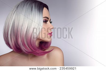 Ombre Bob Short Hairstyle. Beautiful Hair Coloring Woman. Trendy Haircuts. Blond Model With Short Sh